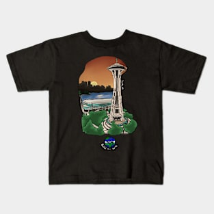 (White Text) Space Needle Kids T-Shirt